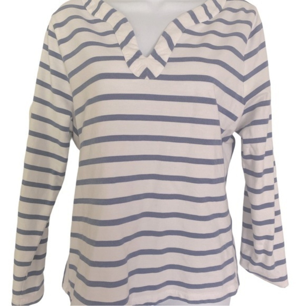 J Jill Striped VNeck Top - Mp white , navy striped , cotton spandex